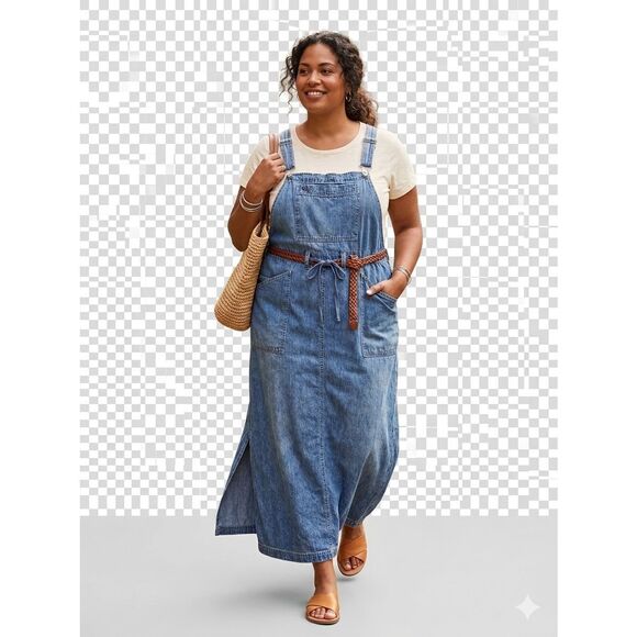 Faded Glory Dresses & Skirts - Vtg Faded Glory Denim Overall Maxi Dress XL Blue Jean Bib Jumper Pinafore 90s